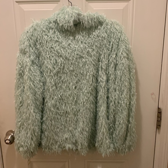 Sky’s the limit mint color unique yarn sweater Sz M - Picture 7 of 7